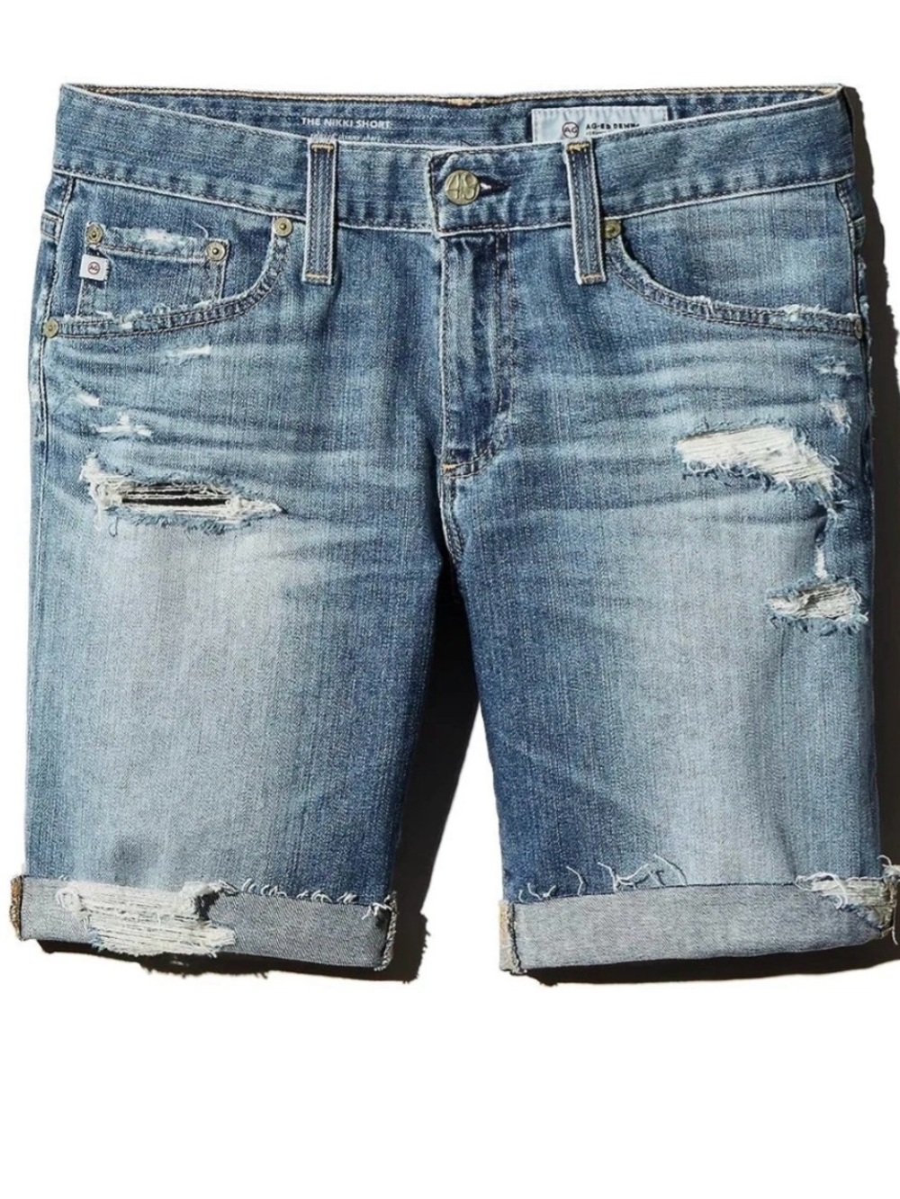 AG Adriano Goldschmied Nikki Short Light Blue Distressed Rolled Cuff Jean Shorts - Picture 6 of 14